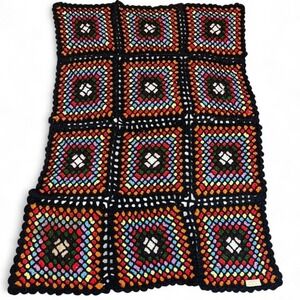 Handmade vintage 1970s crochet granny square Soft and warm throw blanket 54"x40"
